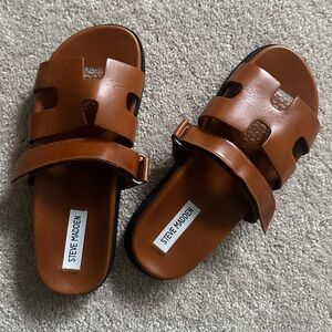 Steve Madden Mayven Tan Leather Slide Sandals